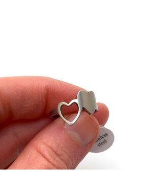 Stainless Steel Silver Ring Double Heart Design